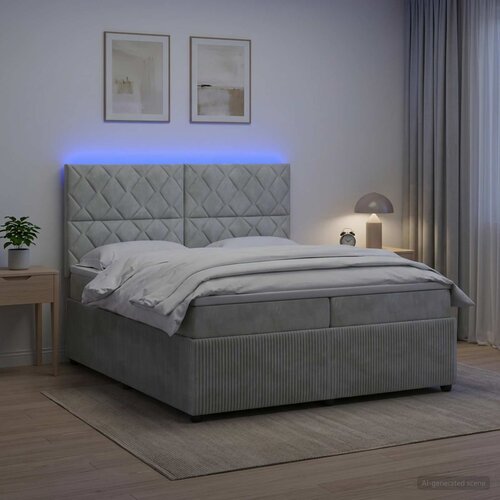  LED okvir za krevet s madracem Svjetlosiva 200 x 200 cm Bar&scaron;un Cijene