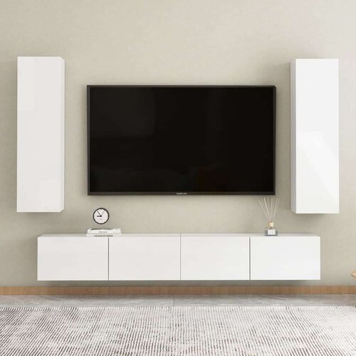  4-dijelni set TV ormarića visoki sjaj bijeli od iverice Slike