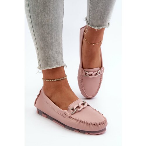 Kesi Women's leather loafers with embellishment, pink S.Barski Slike