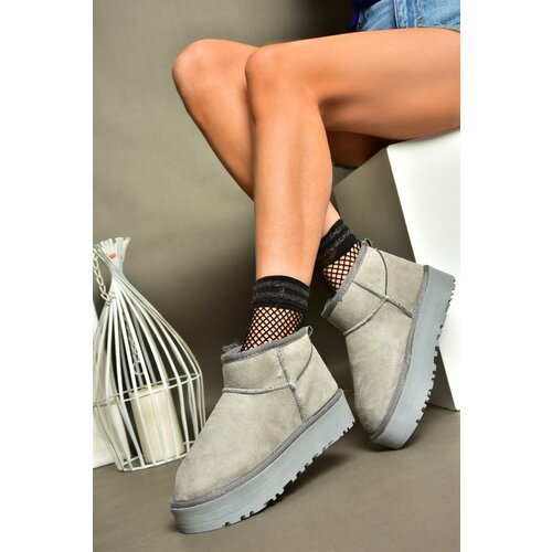Fox Shoes R612033402 Gray Suede Women's Boots with a Pile Inner Thick Soled Ankle Boots Slike