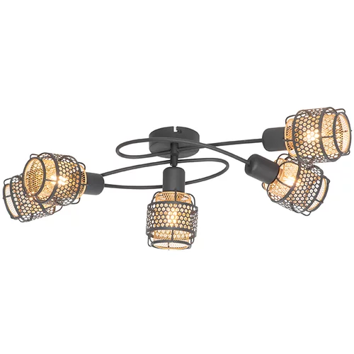 QAZQA Dizajnerska stropna svetilka črna z zlato 5-svetlobo - Noud