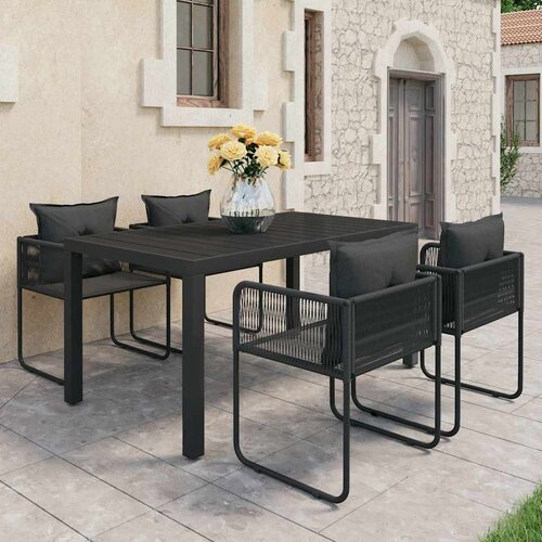  5-dijelni vrtni blagovaonski set od PVC ratana crni Crna Dužina stola 150 cm Cene