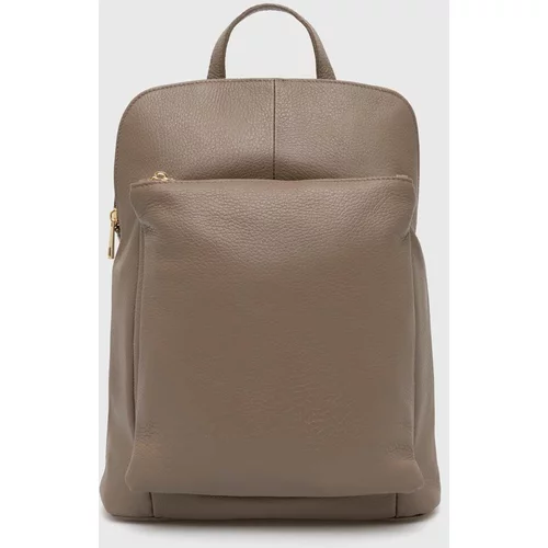 Answear Lab Kožni ruksak za žene, boja: bež, mali, bez uzorka