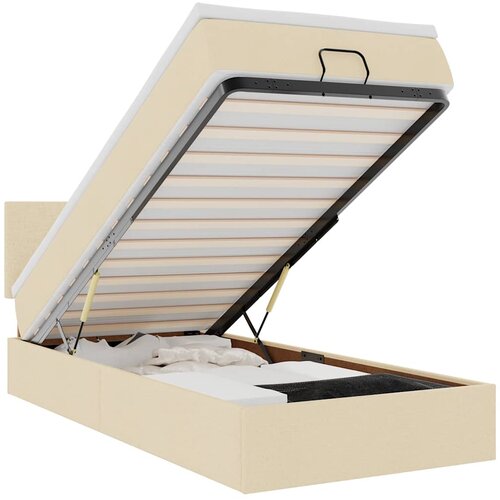  Otomanski okvir kreveta s madraca krem 80x200cm od tkanine Slike
