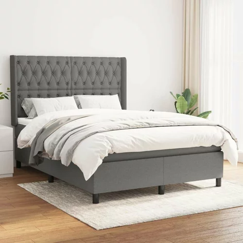  Box spring postelja z vzmetnico temno siva 140x200 cm blago, (20725662)