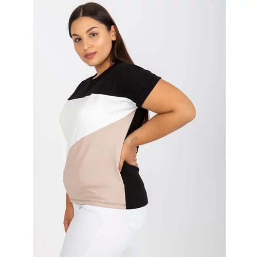 Fashion Hunters Black and beige plus size t-shirt with short sleeves