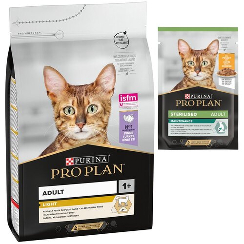 Pro Plan suha mačja hrana + 6 x 85 g mokre hrane gratis! - Light Adult bogata s puranom (3 kg) + Pi&scaron;čanec (6 x 85 g) Cijene