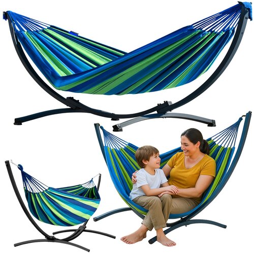  Okvir za viseću mrežu 250 cm + viseća mreža 200x120 (do 200 kg) - zeleno/plava Slike