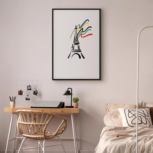  Slika - Eiffel Tower and Colorful Ribbons 60x90 U crnom drvenom okviru Slike