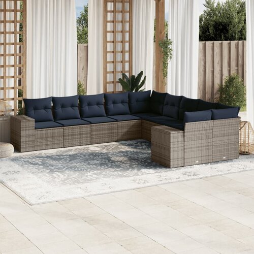 vidaXL 10-dijelni set vrtnih sofa poliratan s jastucima svijetlosivi Cijene