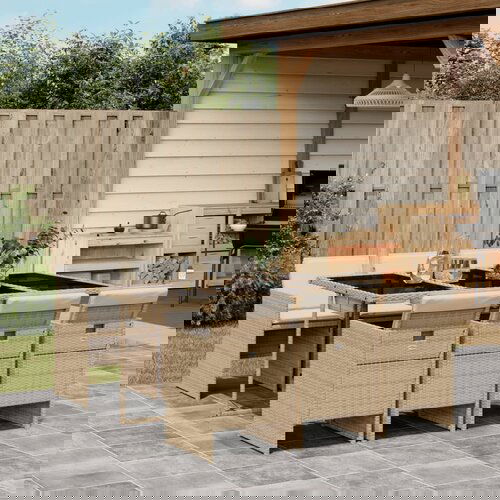 The Living Store Vrtna jedilna garnitura 7-delna z blazinami bež poli ratan - Vrtna Jedilna Garnitura, (21671920) Cene