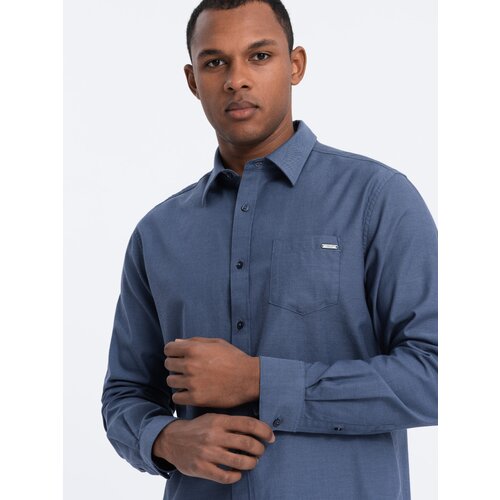 Ombre Men&amp;#039;s cotton shirt with pocket REGULAR FIT - blue Slike