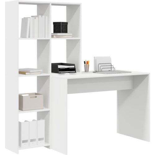 vidaXL Stol s policom s pohranom Bijela 138.5 x 55 x 143 cm Konstruirano drvo Cijene