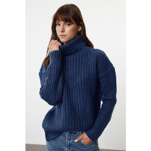 Trendyol Indigo Wide Fit Soft Textured Basic Knitwear Sweater Slike