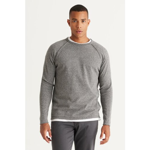 AC&Co / Altınyıldız Classics Men's Grey-Ecru Recycle Standard Fit Regular Cut Crew Neck Cotton Muline Pattern Knitwear Sweater. Slike