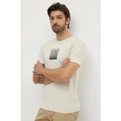 Calvin Klein Pamučna majica za muškarce, boja: bež, s aplikacijom, K10K113107
