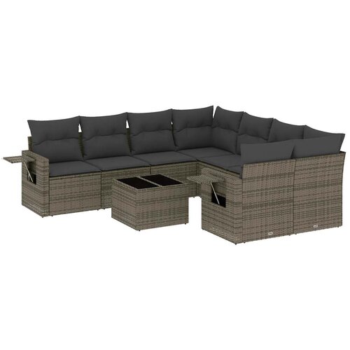 Maison Chic Seti vrtnega pohištva - Vrtna garnitura - Vrtni pohištvo set 9-delna z blazinami siv poli ratan, (21807509) Cene
