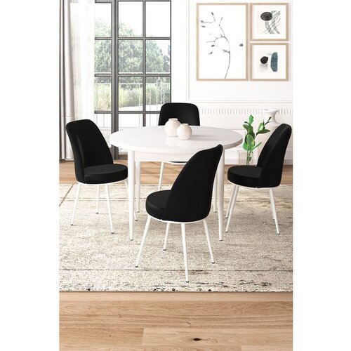 Hanah home Tor - White, Black WhiteBlack Dining Table & Chairs Set (5 Pieces) Cene