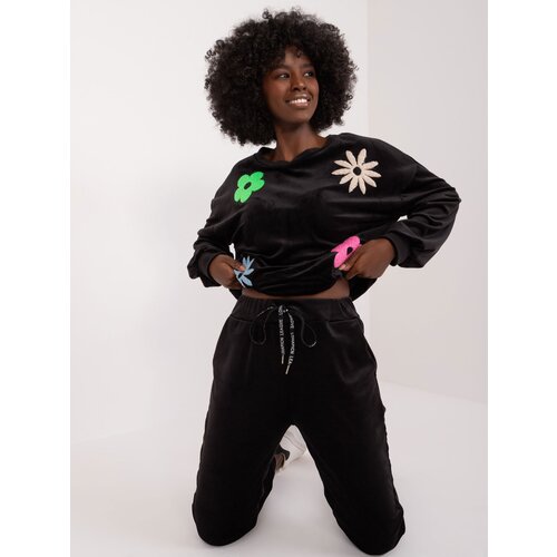 Fashion Hunters Black velour set with floral sweatshirt Slike