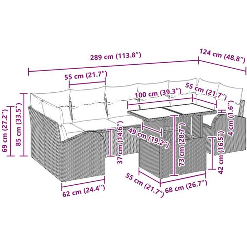 VidaXL set od 8 komada vrtnih sofa s jastučićima bež poli ratan Slike