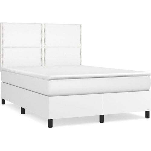 VidaXL Box spring postelja z vzmetnico bel 140x190 cm umetno usnje, (20895429) Slike