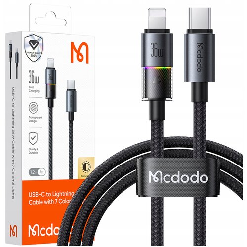 McDodo USB-C KABEL ZA HITRO POLNJENJE ZA IPHONE LIGHTNING 36W 1M LED ČRN, (5000259799) Cene