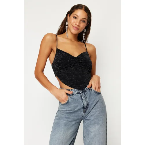 Trendyol Black Glitter Knitted Crop Blouse