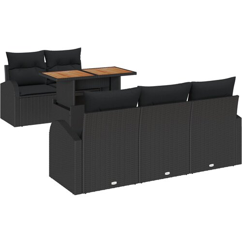 vidaXL Set vrtnog namještaja s 6 komada s jastučićima Crna poli ratan, 2-sjedalna vrtna sofa s pohranom i jastučićima Crna poli ratan Cijene