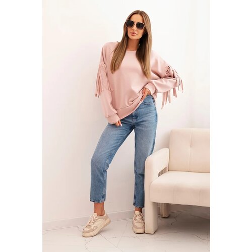 Kesi Włoski Women's butter-colored sweatshirt with decorative sleeves powder pink Cene