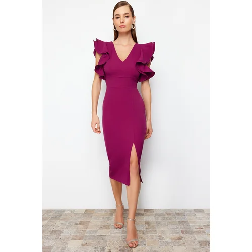 Trendyol Damson Flounced Elegant Evening Dress