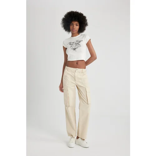 Defacto Straight Fit Cargo Pocket High Waist Standard Length Gabardine Trousers