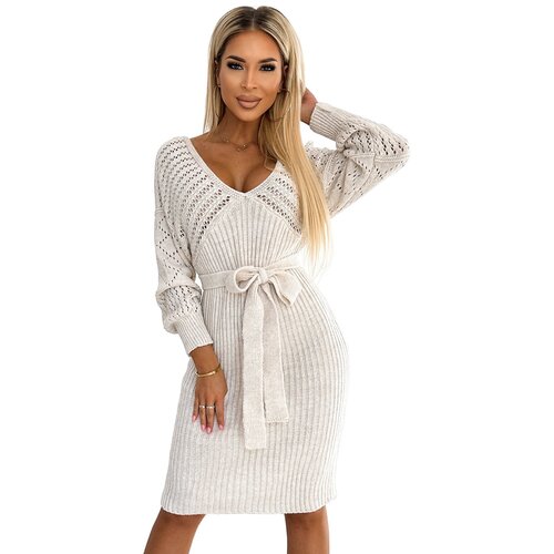 Numoco Openwork sweater dress with neckline and tie Cijene