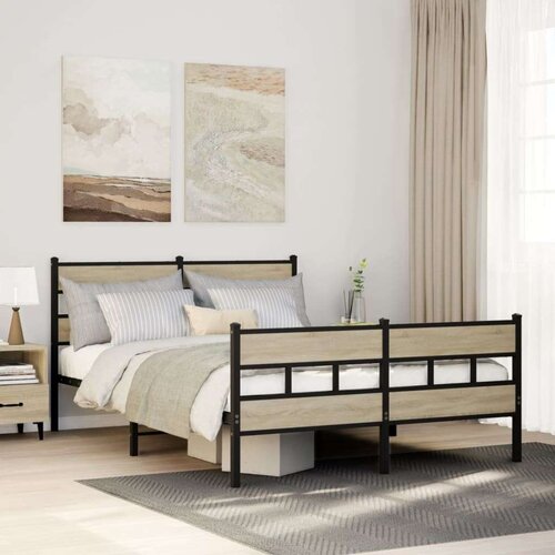 Metalni Kovinski posteljni okvir brez vzmetnice sonoma hrast 150x200 cm, (21609709) Slike