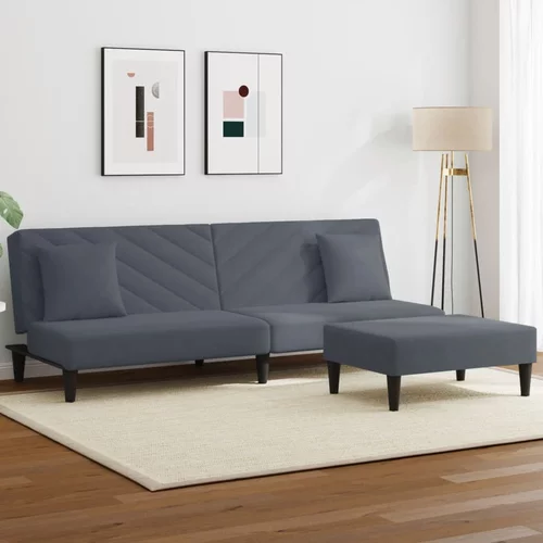  2-dijelni set sofa s jastucima tamnosivi baršunasti
