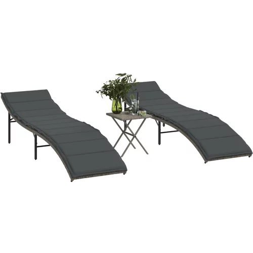  Ležaljke za sunčanje sa stolićem 2 kom sive od poliratana