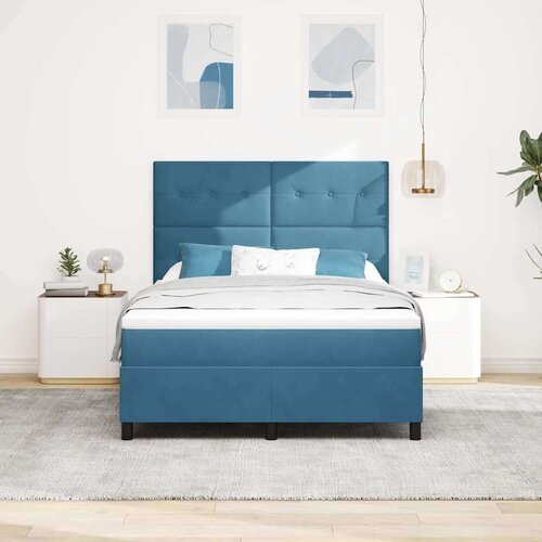  LED Box Spring Krevet Tamno plava 140 x 200 cm tkanina Slike