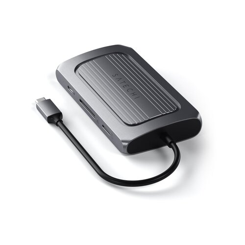 Satechi Aluminium USB4 Multiport Adapter 8K HDMI, 1x8K HDMI/30Hz, USB-C PD 100W, Ethernet, 2xUSB-A 3.2, 1xUSB-A 2.0, mikrofon Slike