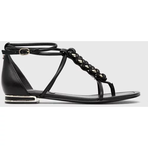 Guess Usnjeni sandali CADHA ženski, črna barva, FL6CDH LEA21