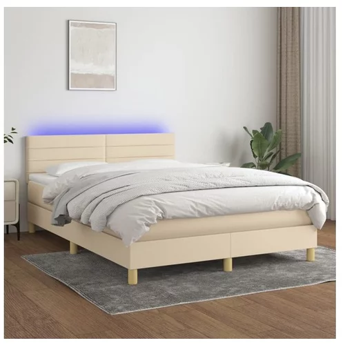 vidaXL Box spring postelja z vzmetnico LED krem 140x200 cm b