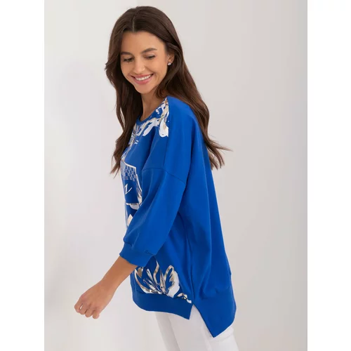 Fashion Hunters Cobalt blue women's blouse with 3/4 sleeves