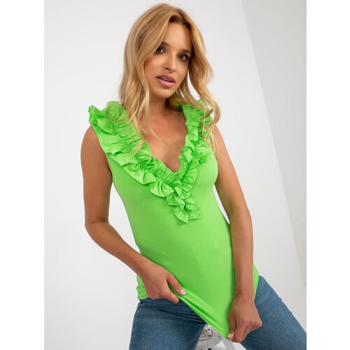 Fashion Hunters Light green ribbed top with ruffles Slike