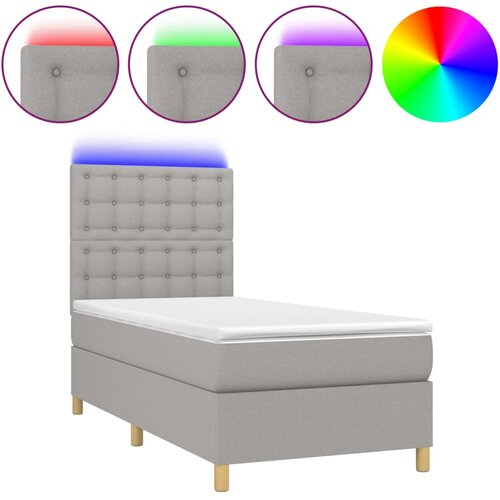  Krevet box spring s madracem LED svjetlosivi 100x200 cm tkanina Slike