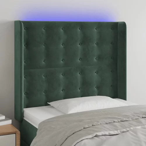 vidaXL LED posteljno vzglavje temno zeleno 93x16x118/128 cm žamet