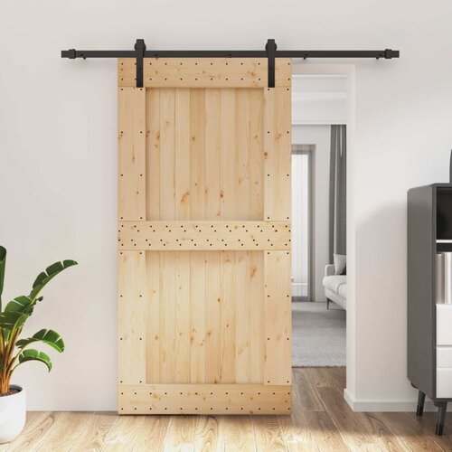  Klizna vrata Prirodna i crna 100 x 210 cm Čvrsta borovina Cijene