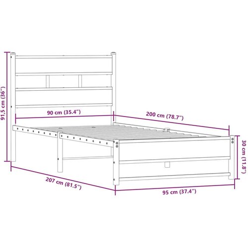 VidaXL Metalni okvir kreveta bez madraca boja hrasta 90x200 cm Slike