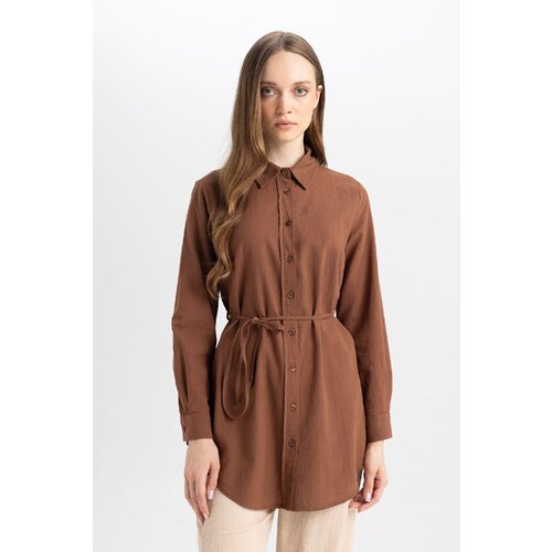 Defacto Regular Fit Poplin Basic Plain Long Sleeve Shirt Tunic Slike