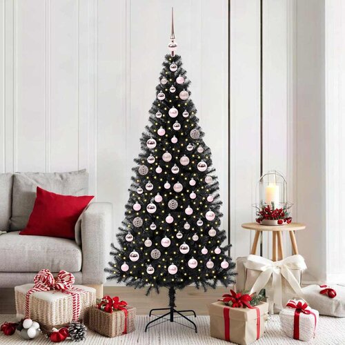 vidaXL Božično drevo med 300 LED z stojalom Črna 180 cm PVC Cene