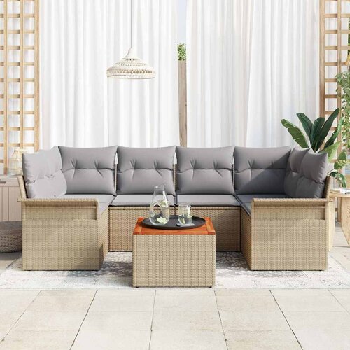  Sjedeća garnitura za vrt 7 kom. 6-Broj sjedala Bež 234 x 132.5 x 69 cm Slike