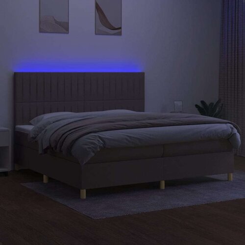  Krevet box spring s madracem LED smeđesivi 200x200 cm tkanina Slike