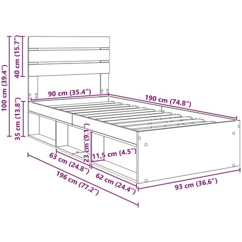  Okvir za krevet Sonoma 90 x 190 cm Čvrsto borovo drvo Slike